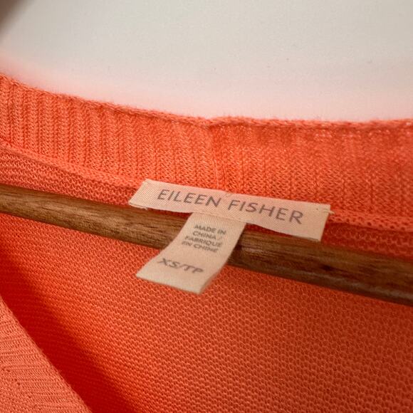 EILEEN FISHER Coral Orange V Neck 100% Organic Linen Top // XS - Picture 3 of 7